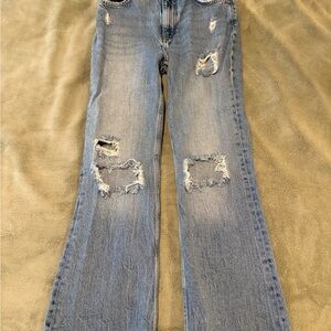 Bershka Light Blue Distressed Flare Jeans